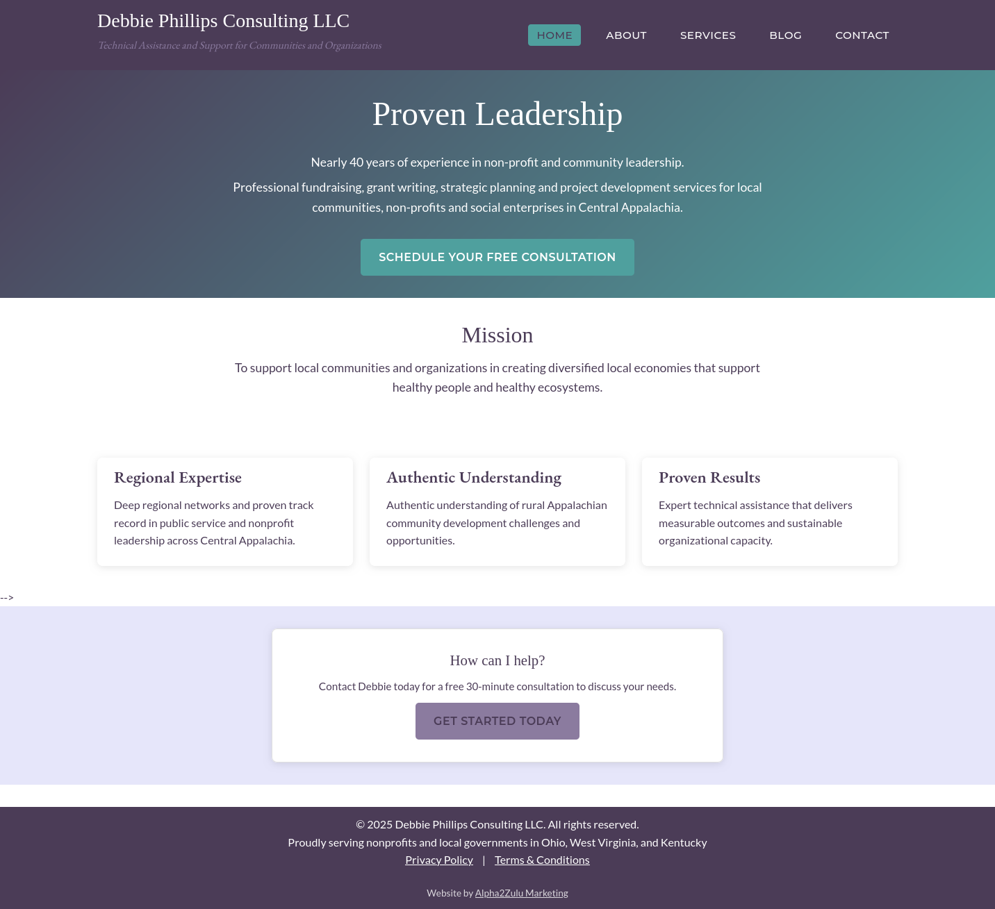Debbie Phillips Consulting website homepage as viewed on a desktop computer